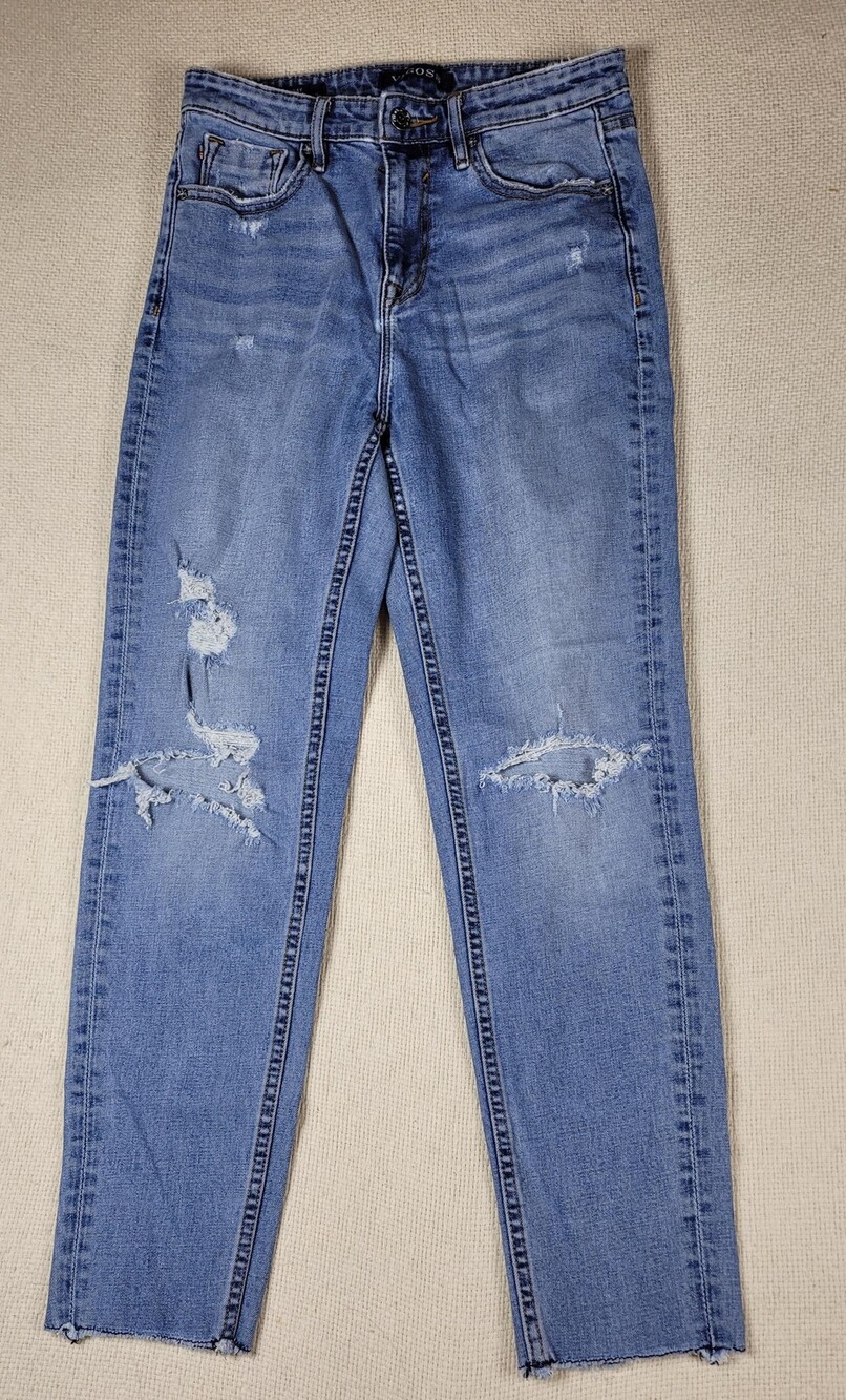 Vigoss Jeans Womens 25x25 Light Wash Friday Tapered Boyfriend Distressed Raw Hem